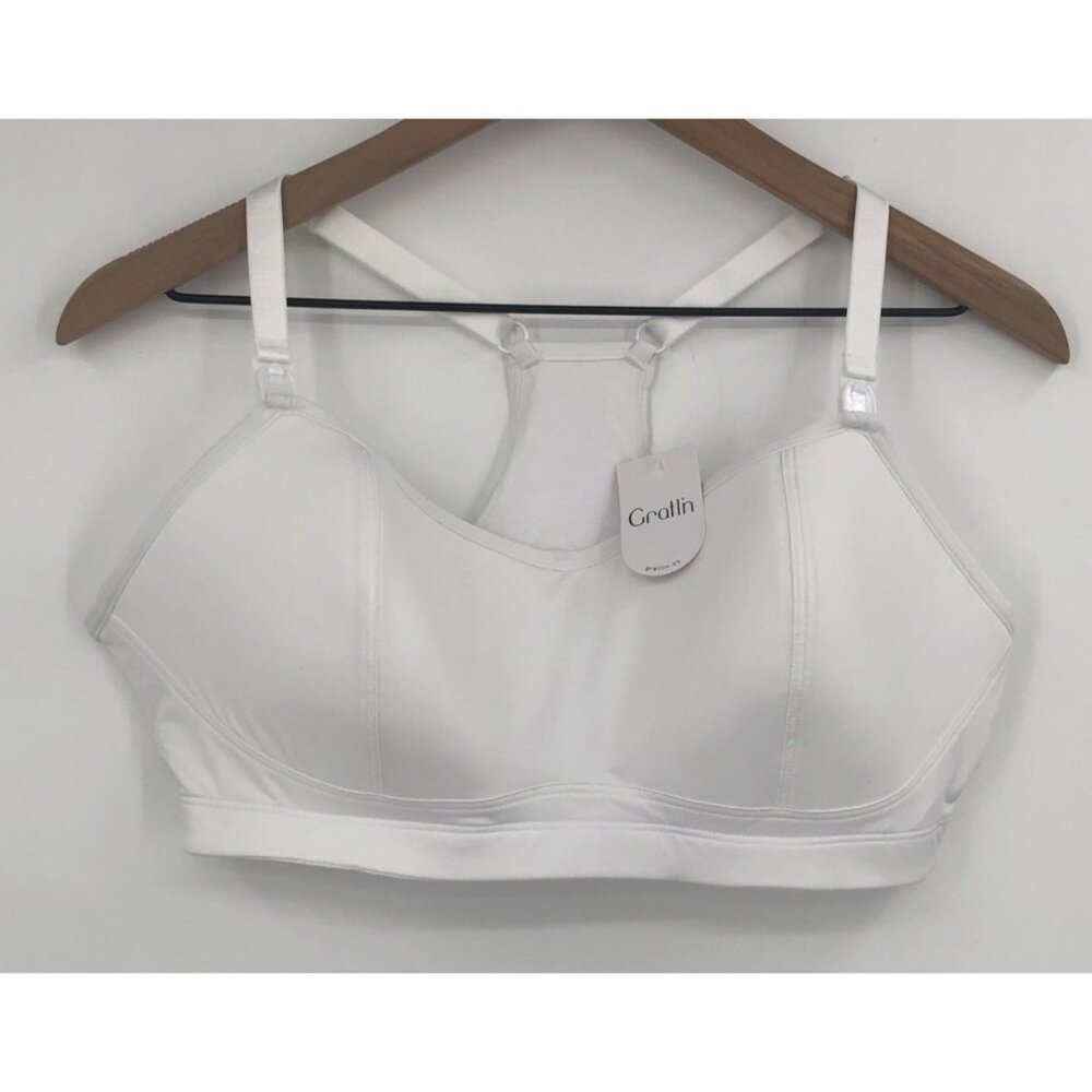 Gratlin Maternity Nursing Sports Bra Racerback Cotton Women's Large White